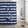 thumbnail image 4 of Nautical Shower Curtains for Bathroom, Navy Blue and White Striped Retro Anchor Washable Fabric Shower Curtain with Hooks Waterproof Bathroom Decor Sets, 72 x 78 Inches, 4 of 9