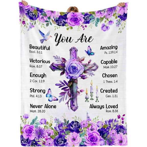 Christian Religious Inspirational Spiritual Birthday Gifts for Women Baptism Gifts for Girl Religious Gifts for Mom Sister Friend Purple Blanket Christian Throw Blanket 50" x 60"