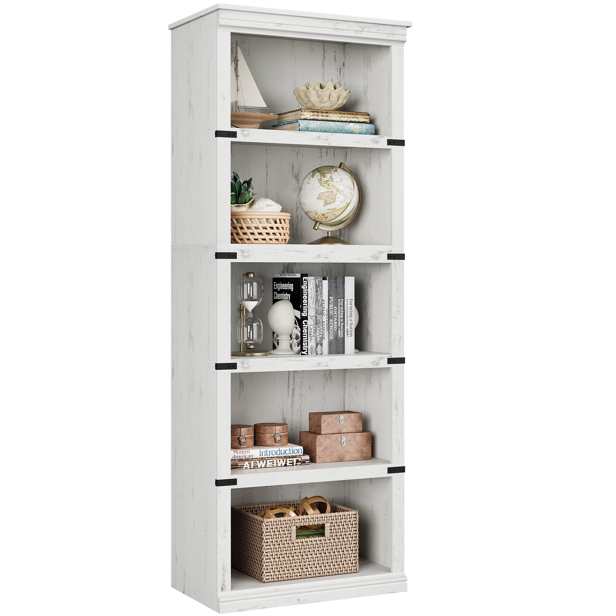 Maritcute 5 Tier Bookcase, Farmhouse Book Shelf with Storage Open Display Bookshelves, 67.4" Tall Book Case Wooden 5 Shelf Bookcase Home Decor Furniture for Home Office, Living Room, Bed Room