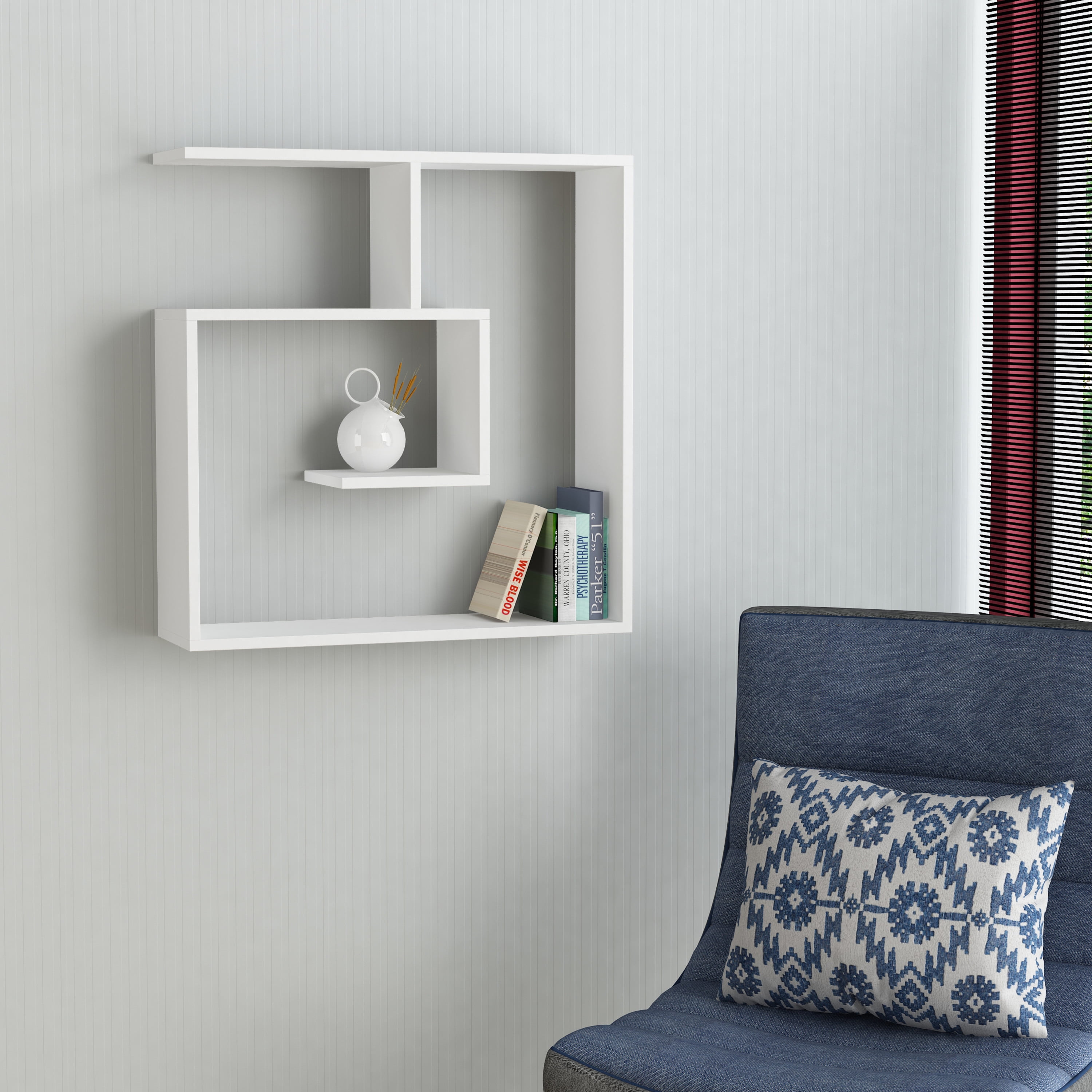 Ada Home Decor Furniture 29.53" 2 Tier White Woodstock Modern Wall Shelf