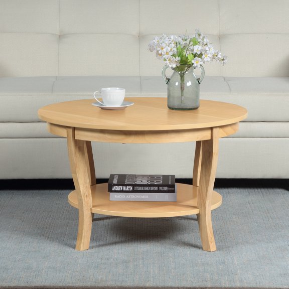 Antique Round Coffee Table, 30-In x30-In x18-In , Spacious 2-Tier Shelving, Elegant Curved Legs, Vintage-Inspired Design, Perfect for Living Room or Lounge Area