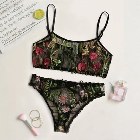 

Big Sale!!Women Lace Mesh Bra Set Flower Embroidery Underwear Sets Lingerie Lace Floral Bras