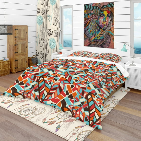 Designart 'Abstract Leaves Pattern' Bohemian & Eclectic Duvet Cover Set