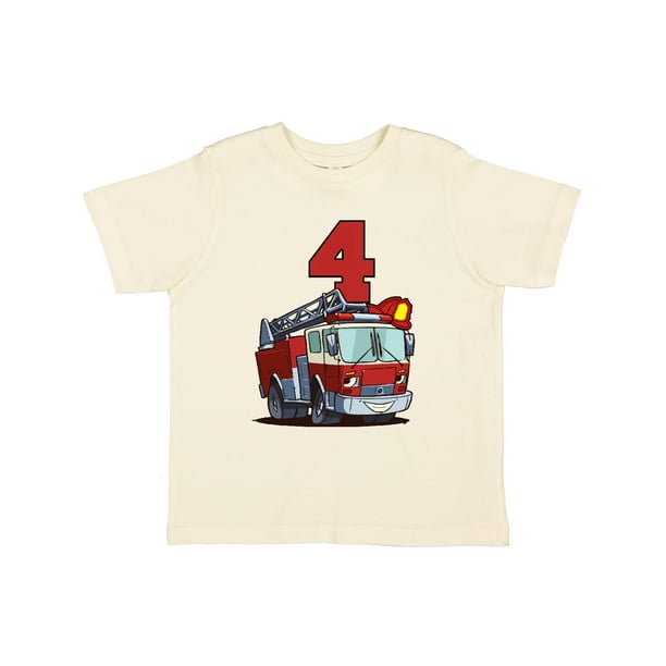 Inktastic 4th Birthday Fire Truck Toddler Short Sleeve T-Shirt Unisex ...
