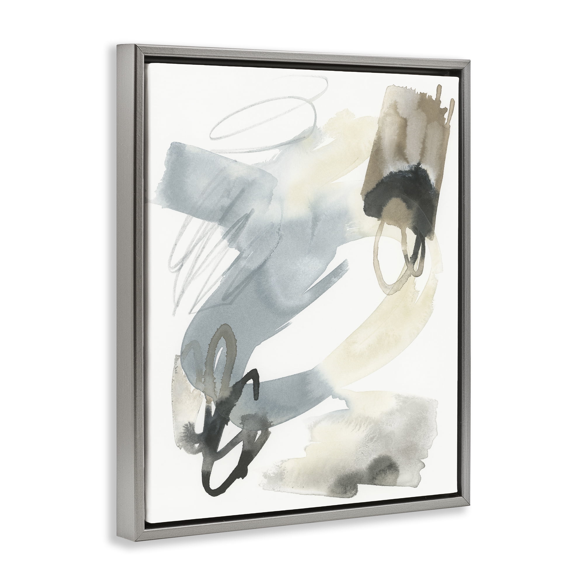 Stupell Industries Watercolor Paint Strokes Abstract Painting Gray Floater Framed Canvas Art Print Wall Art, 25 x 31