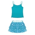 thumbnail image 4 of iiniim Kids Girls Jazz Hip Hop Dance Sequin Spaghetti Straps Tops with Tiered Ruffle Skirt Set Dancewear Lake Blue 8, 4 of 7