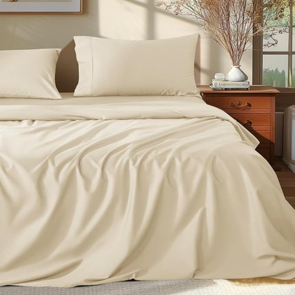 100% Egyptian Cotton Queen Size Sheets Set - 1000 Thread Count,Luxury Cotton Bed Sheets,Breathable & Cooling Bedding and Pillow Cases, 16 Inch Deep Pocket - 4 Piece (Beige, Queen)