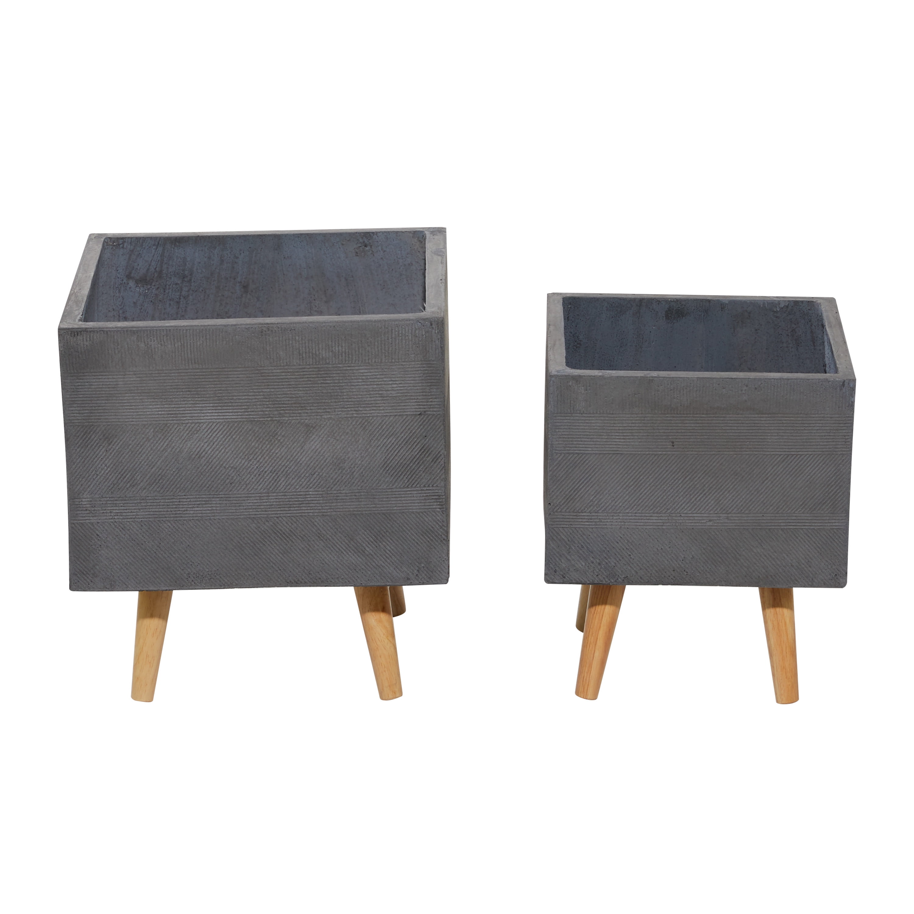 DecMode 13", 15" Grey Ceramic Contemporary Planter, 2 - Pieces