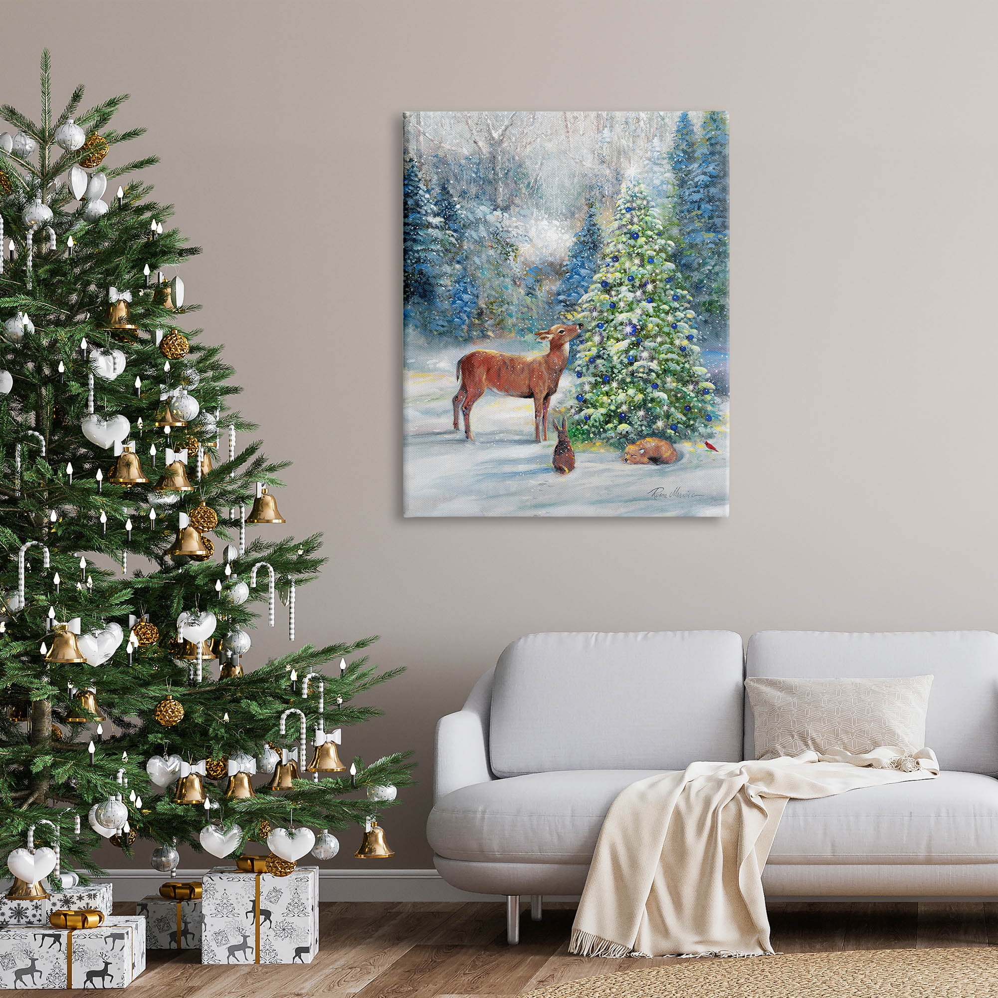 Stupell Industries Winter Woodland Animals Tree Holiday Painting Gallery Wrapped Canvas Print Wall Art