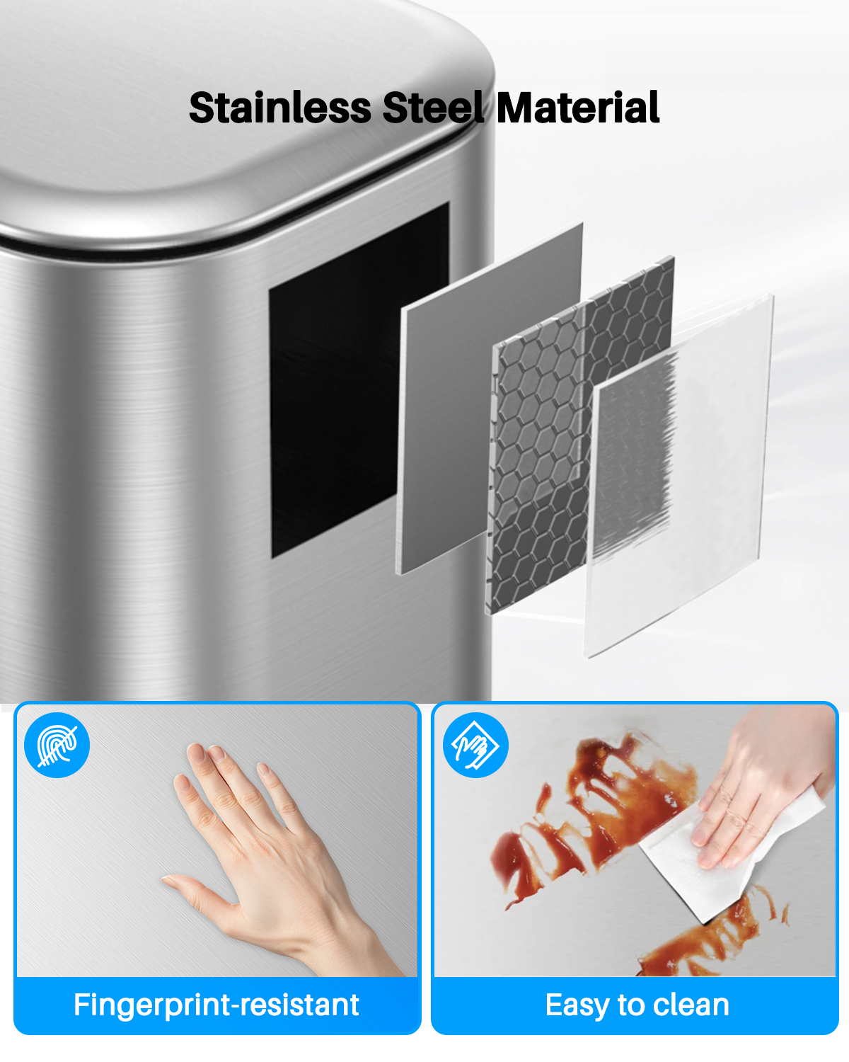 8 Gallon (30L)Trash Can,Stainless Steel Step Garbage Can with Lid ,Waste Bin for Kitchen,Bathroom,Bedroom Home Office,Silver