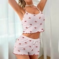 thumbnail image 2 of KyCheLot Women's Pajama Sets Round Neck Sleeveless Camisole Shorts Sleepwear Trendy Ruffle Bow Knot Clothes, 2 of 5
