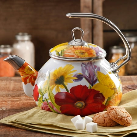 pioneer woman tea kettle flower pot kitchen garden flowers kettles teapot walmart quart enamel whistling dishes visit qt cookware