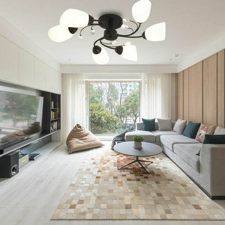 Miumaeov 6-Head Modern Ceiling Light Dimmable Chandelier Semi Flush Mount Pendant Lamp Fixture with Glass Shade for Dining Room, Bedroom, Living Room