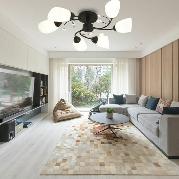 Miumaeov 6-Head Modern Ceiling Light Dimmable Chandelier Semi Flush Mount Pendant Lamp Fixture with Glass Shade for Dining Room, Bedroom, Living Room