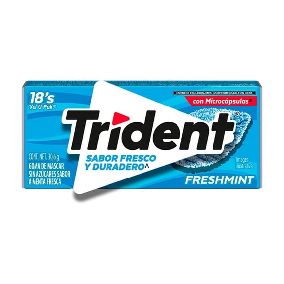 Goma de mascar Trident sin azúcar sabor a menta fresca 18 pzas
