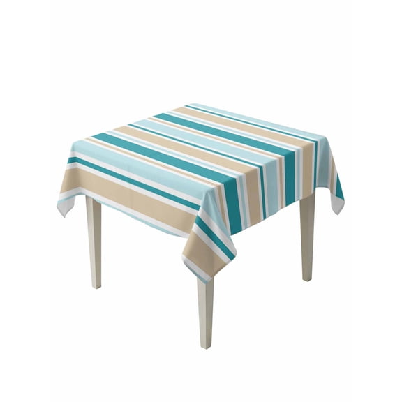 Teal Khaki Striped Table Cloth, Waterproof Tablecloth for Square Tables, Farmhouse Stripes Modern Abstract Art Reusable Washable Fabric Table Cover for Restaurant Kitchen Dining Tables 54"x54"