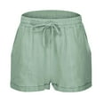 thumbnail image 6 of CheerKidz Women's High Waist Twill Shorts Solid Color Casual Button Fly Pocket Shorts Elastic Waist Loose Fit for Summer Travel(Green,M), 6 of 9