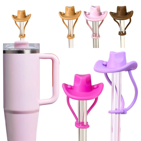 KGJQ 2Pcs Silicone Straw Cover, 8mm Wide Mouth Straw Cap for 30/40oz Tumbler, Cowboy Hat Shape Dustproof Plugs, Cute Drinking Straw Topper Accessories