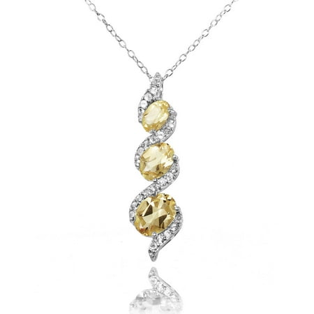 - Citrine and White Topaz Sterling Silver Oval S Design Three-Stone Journey Necklace