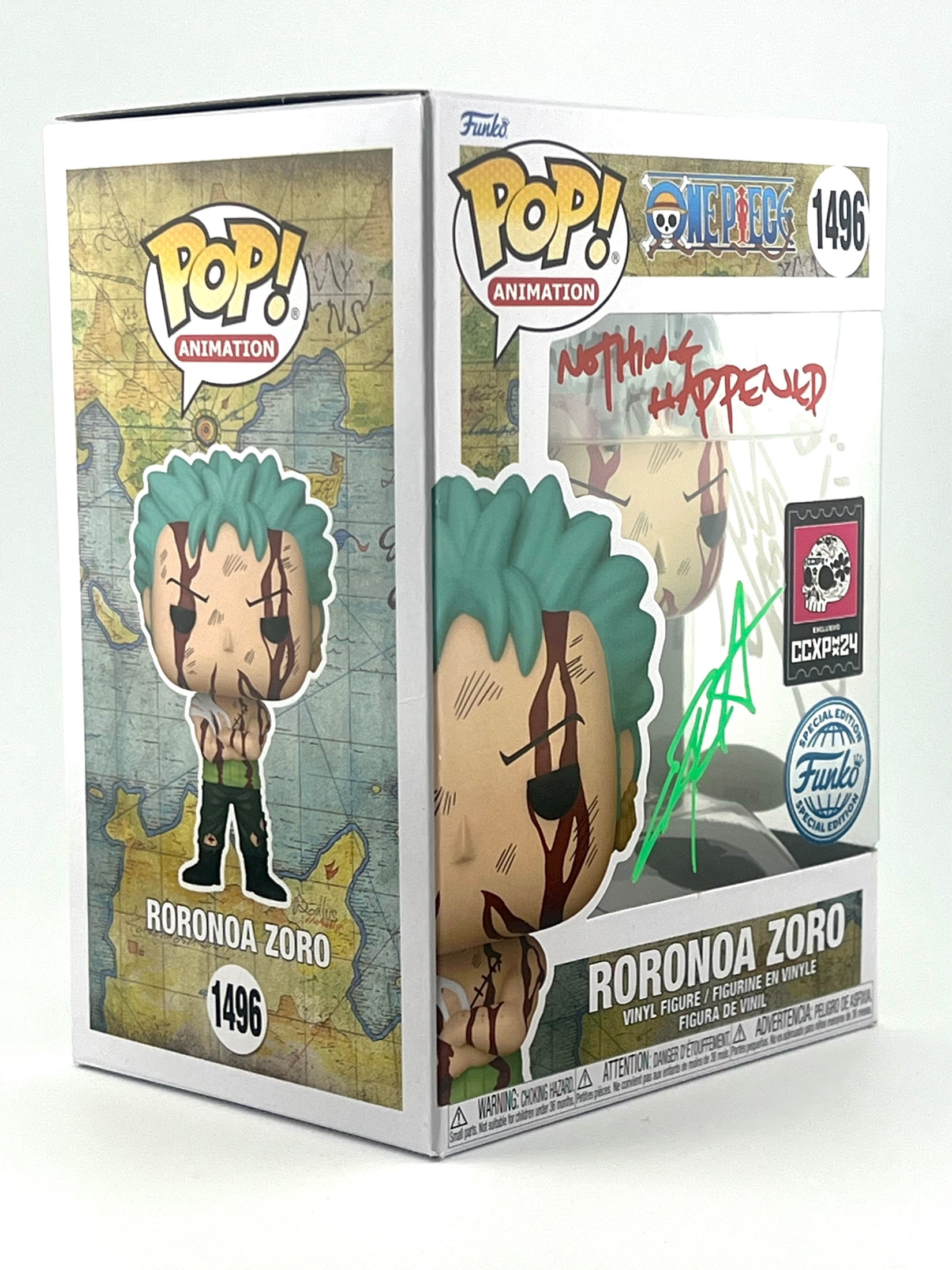 FUNKO POP! RORONOA ZORO 1496 CCXP EXCLUSIVE JVA & ENGLISH SIGNED COA