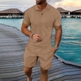 thumbnail image 2 of HBGVBA Men Summer Sport Set Color Blocked Casual Lapel Short Sleeve Shorts Breathable Fashion Outfit Set, 2 of 5