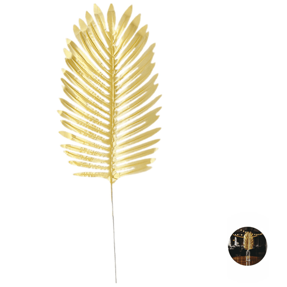 12 Pcs Gold Artificial Palm Leaves, Artificial Palm Leaves with Stems, Wedding Floral Arrangement, Party Home Decoration