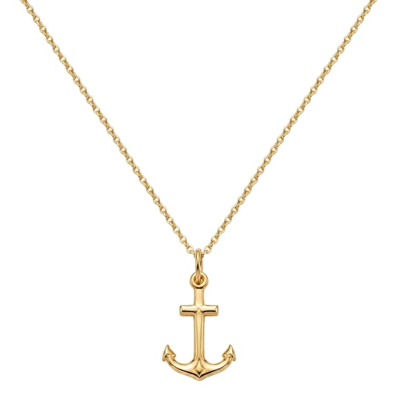 Gold Overlay 925 Sterling Silver Anchor Pendant Necklace for Men & Women - 18" Cable Chain, Nautical Jewelry Gift