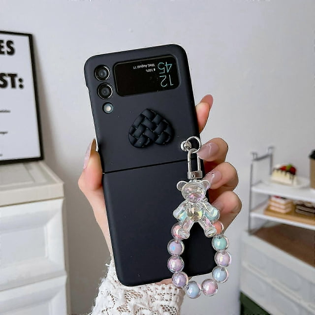 Cute Case for Samsung Galaxy Z Flip 5 with Strap, Fashion Case for Galaxy Z Flip 5 5G Protective Girls Case with Chain Hard PC Case