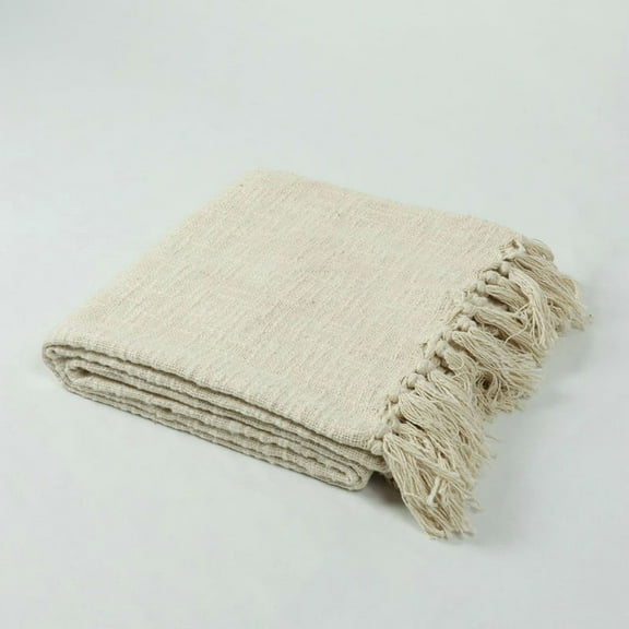 DMAASA 100% Organic Cotton Solid Creamy White Throw Blanket for Couch, Lightweight Blankets for Bed, Fuzzy Cozy Blanket Throw for Sofa, Travel, Jacquard Pattern,