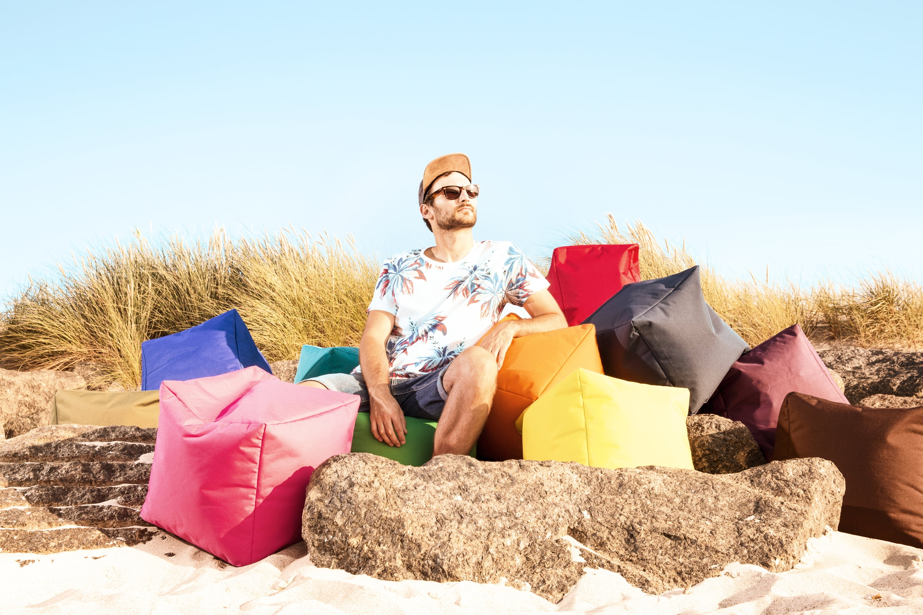 Gouchee Home Cube Brava Rose – Pouf cube hydrofuge rempli de billes de polystyrène, léger et portable, pour salon ou dortoir