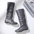 thumbnail image 5 of Modisza Wide Calf Slouch Boots Womens Low Hidden Wedge Knee High Boot Pull on Fall Weather Winter Riding Shoes Grey 9.5, 5 of 8