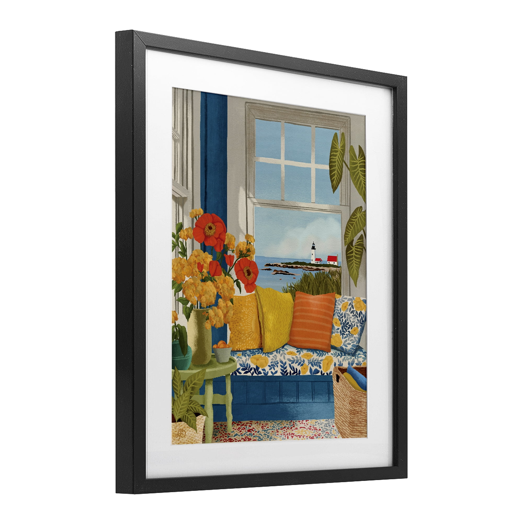Stupell Industries Distant Lighthouse Window View Black Framed Print Under Glass, design by Lisa R Dumm