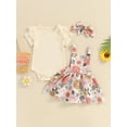 thumbnail image 2 of Bagilaanoe 3Pcs Newborn Baby Girls Overalls Dress Set Ribbed Short Sleeve Romper Tops + Suspender Skirt + Headband 3M 6M 12M 18M 24M Infant Casual Clothes, 2 of 7