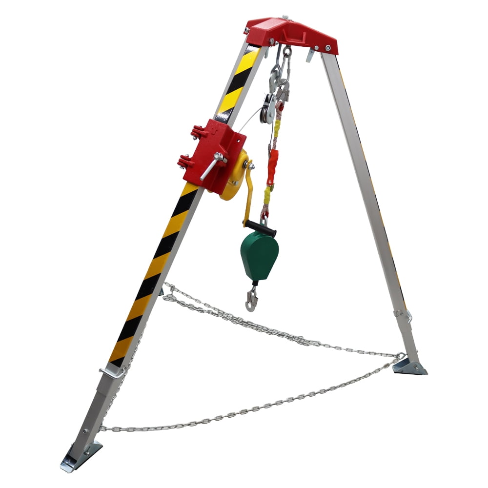 Confined Space Tripod Kit Emergency Rescue Tripod with 1200lb Winch & 32.8ft Anti-fall Device & 65ft Wire Rope