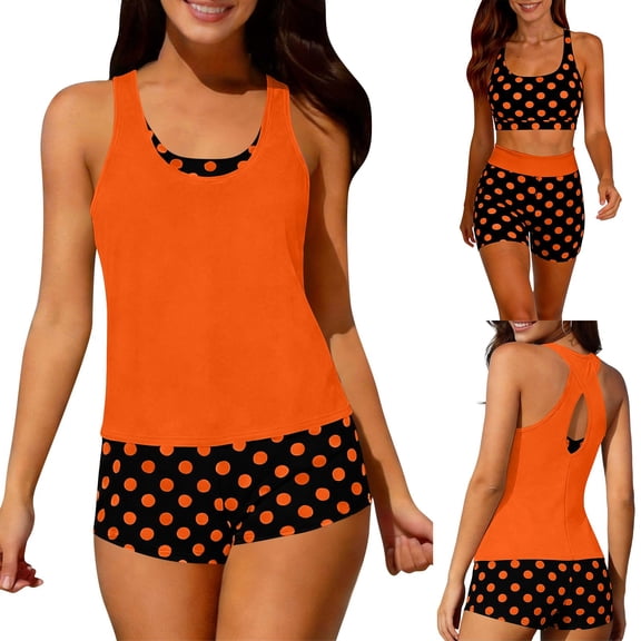 LYEAA 3 Piece Tankini Swimsuits for Women Bathing Suit Crossed Belly Control Swimming Sets Modest Swimwear