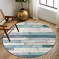 thumbnail image 3 of Turquoise Grey Wooden Large Area Rugs for Bedroom Living Room, Soft Non Slip Carpet Bedside Rug, Farmhouse Teal Wood Round Floor Cover Kitchen Accent Rug 7' for Dining Room/Office, 3 of 9