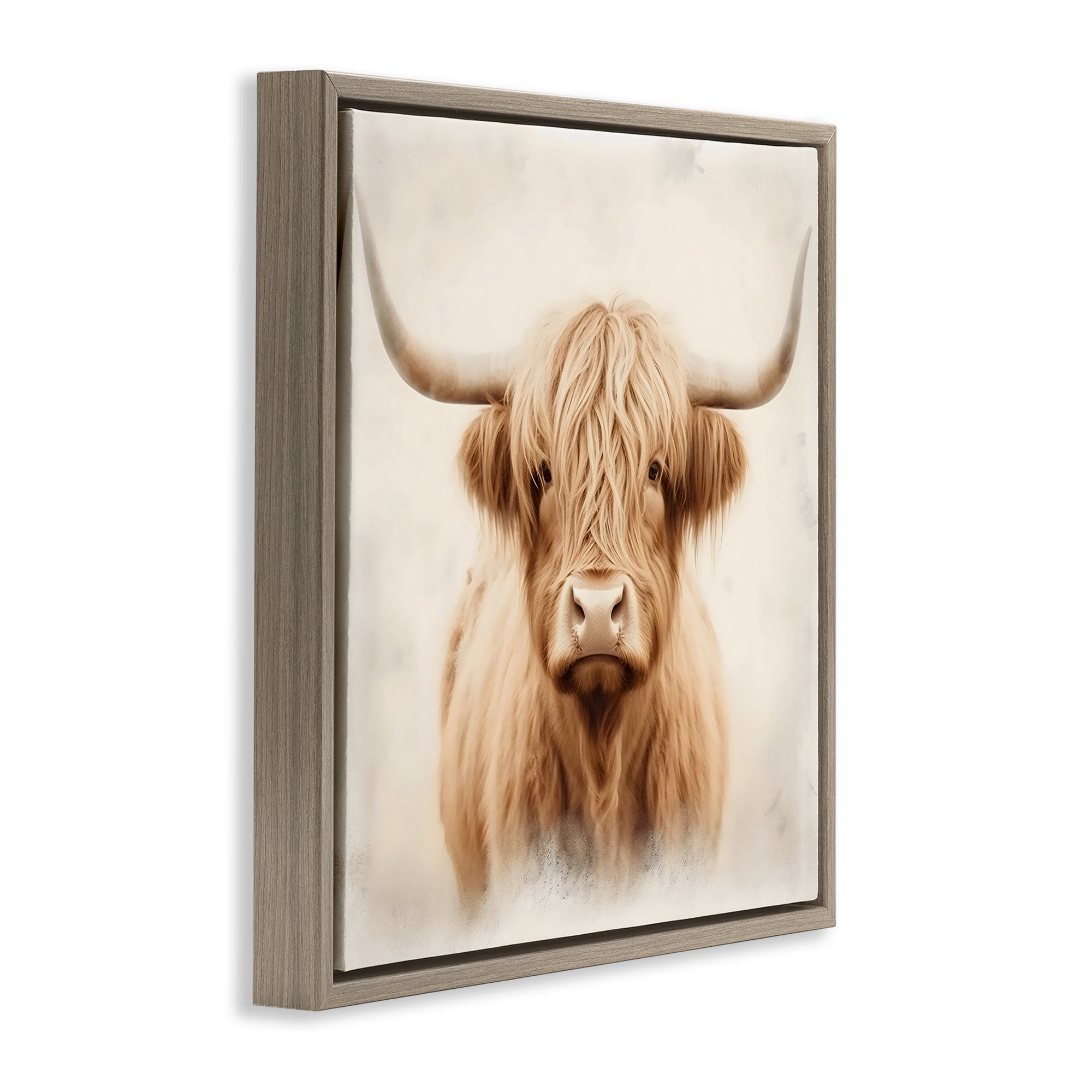 Stupell Industries Dreamy Fluffy Highland Portrait Brown Framed Floater Canvas Wall Art, design by Creative Studio