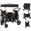 Linor Stroller Wagon for 2 Kids, Wagon Cart Featuring 2 High Seat with 5-Point Harnesses and Adjustable Canopy, Foldable Push-Pull Rod Wagon Stroller for Garden, Stroller, Camping, Grocery Cart