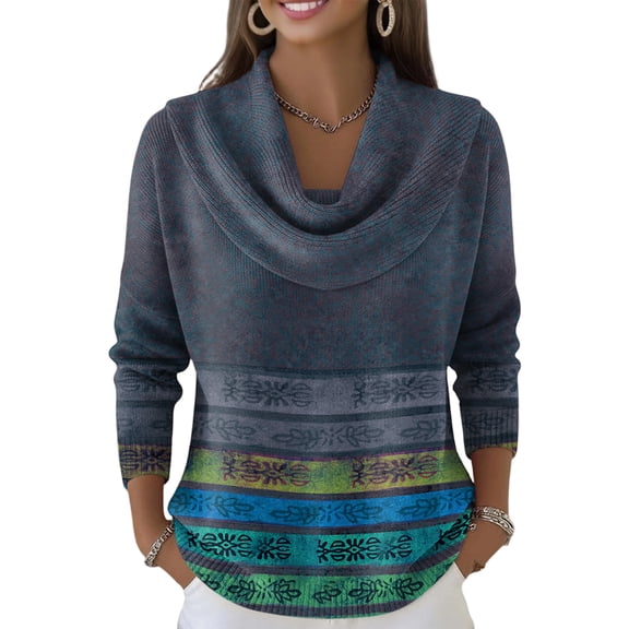 Kixjoy Cowl Neck Sweater for Women Long Sleeve Lounge Fashion Knit Sweater Petite Lightweight Floral Print Top Winter Soft Holiday Womens Tops, Dark Gray S