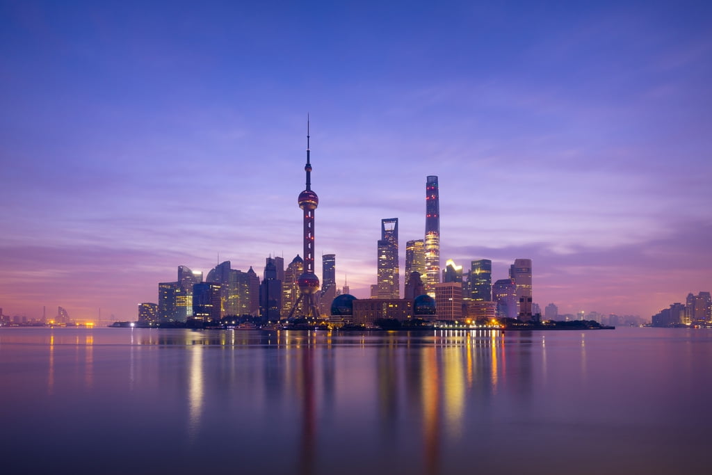 Shanghai Pudong Lujiazui China City Buildings Skyline Water Reflection ...