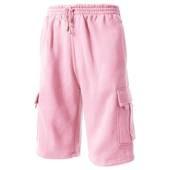 Hat and Beyond Men's Basic Casual Comfort Fleece Cargo Sweat Shorts with Drawstring