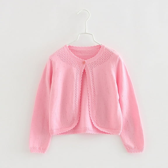 Spazoro Toddler Girls Sweaters, Fall Winter Button Down Long Sleeve Cotton Solid Color Cardigan for Child Girls Pink Size 5 T