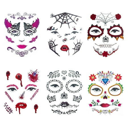 Horror Face Eye Temporary Tattoo Stickers for Haunted House Halloween Party Masquerade Prank Makeup Decorations Props
