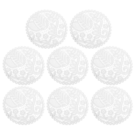 Lace Doilies, 8 Pack 7" - Round Lace Placemats, Hollow Coasters with Floral Pattern for Wedding Party (White)