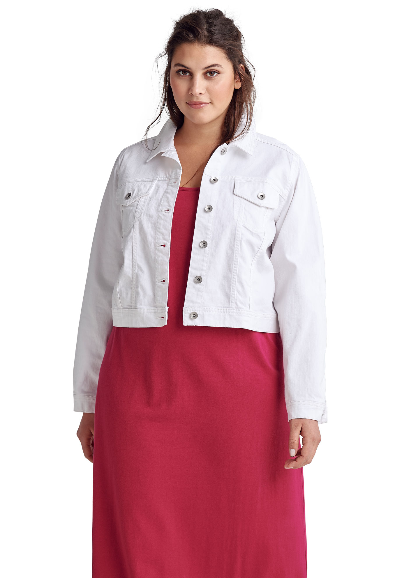 womens plus size red denim jacket