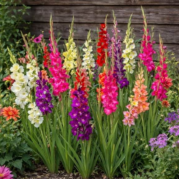 Colorful Mix Gladiolus - 40 Bulbs - Red, Yellow, White, Pink, Orange Flowers Attracts Butterflies, Bees & Hummingbirds - Perennial Garden Plants