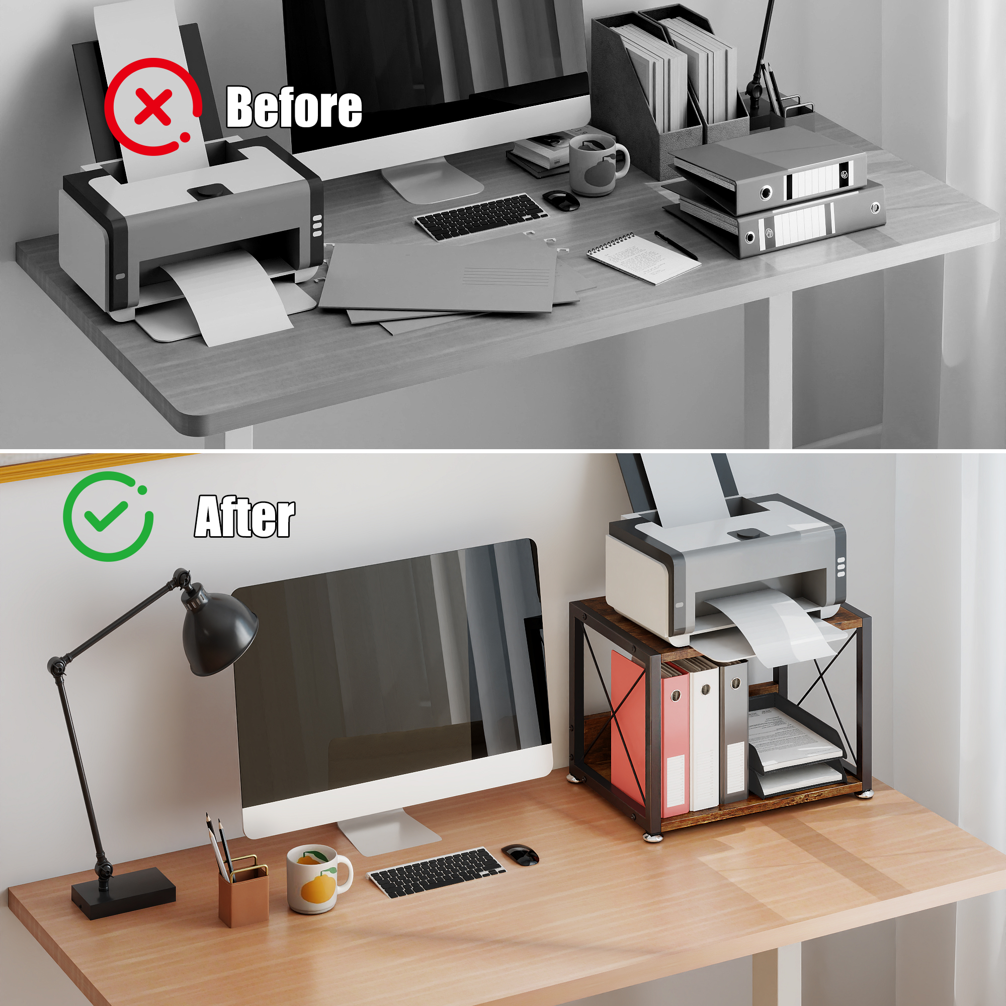 Petoto Printer Stand, 2 Tier Mobile Printer Table with Locking Wheels, Heavy Duty Printer Shelf Printer Cart for Under Desk, Home, Office