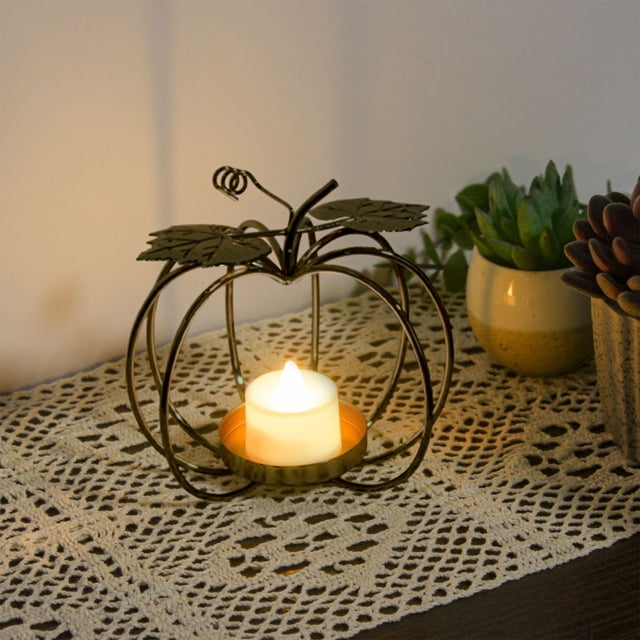 Xihbxyly Vela de Cervatillo de Hierro, Elegante Candelabro Dorado, Protección para Velas de Té de Calabaza, Decoración para La Cena de Acción de Gracias, Acento Romántico para La Mesa Del Comedor, De