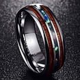 thumbnail image 3 of 8mm Hawaiian Koa Wood Tungsten Rings Dome Abalone Shell/Blue Center Wedding Bands for Men Women Comfort Fit Size 4 to 17, 3 of 6