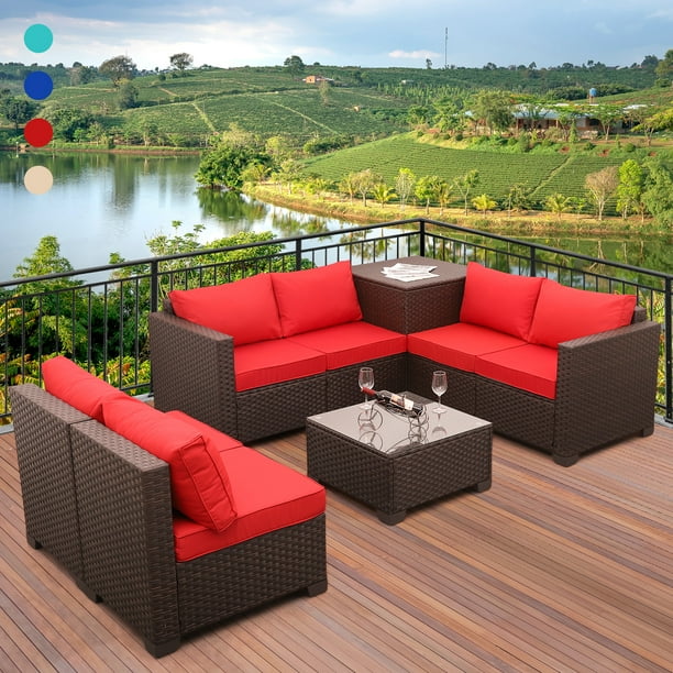 Waroom 6 Pieces Outdoor Wicker Furniture Patio Sectional Conversation